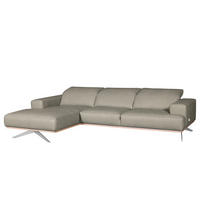 ECKSOFA Grau Echtleder Rücken echt, Kopfteilverstellung  - Chromfarben/Grau, Design, Leder/Metall (187/295cm) - Livetastic