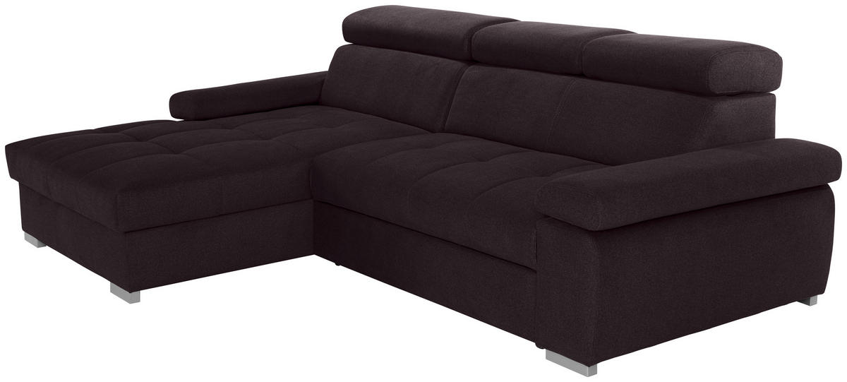 ECKSOFA in Velours Aubergine  - Silberfarben/Aubergine, Design, Holz/Textil (183/292cm) - Livetastic
