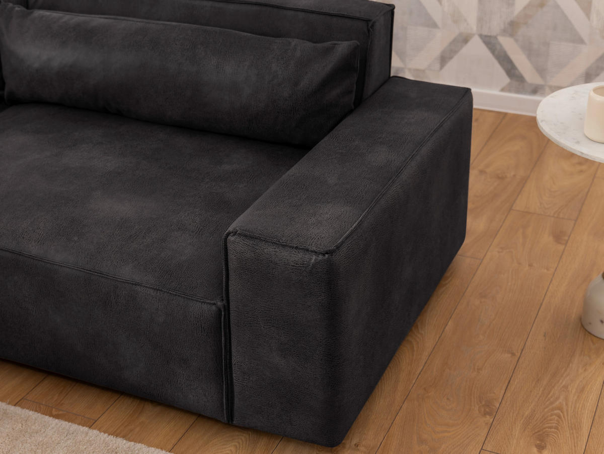 ECKSOFA Curduroy in Lederlook Anthrazit Rückenkissen  251/142 cm  - Anthrazit/Schwarz, Design, Kunststoff/Textil (251/142cm) - P & B