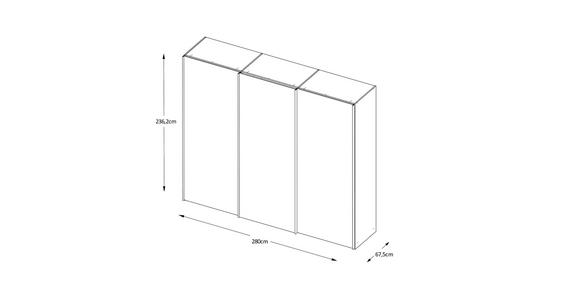 SCHWEBETÜRENSCHRANK 280/240/68 cm 3-türig  - Alufarben/Weiß, Design, Holzwerkstoff/Metall (280/240/68cm) - Moderano