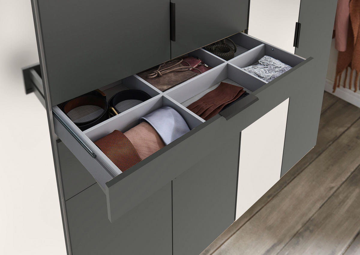 KLEIDERSCHRANK 270/210/58 cm 8-türig Graphitfarben  - Schwarz/Graphitfarben, MODERN, Glas/Holzwerkstoff (270/210/58cm) - Boxxx