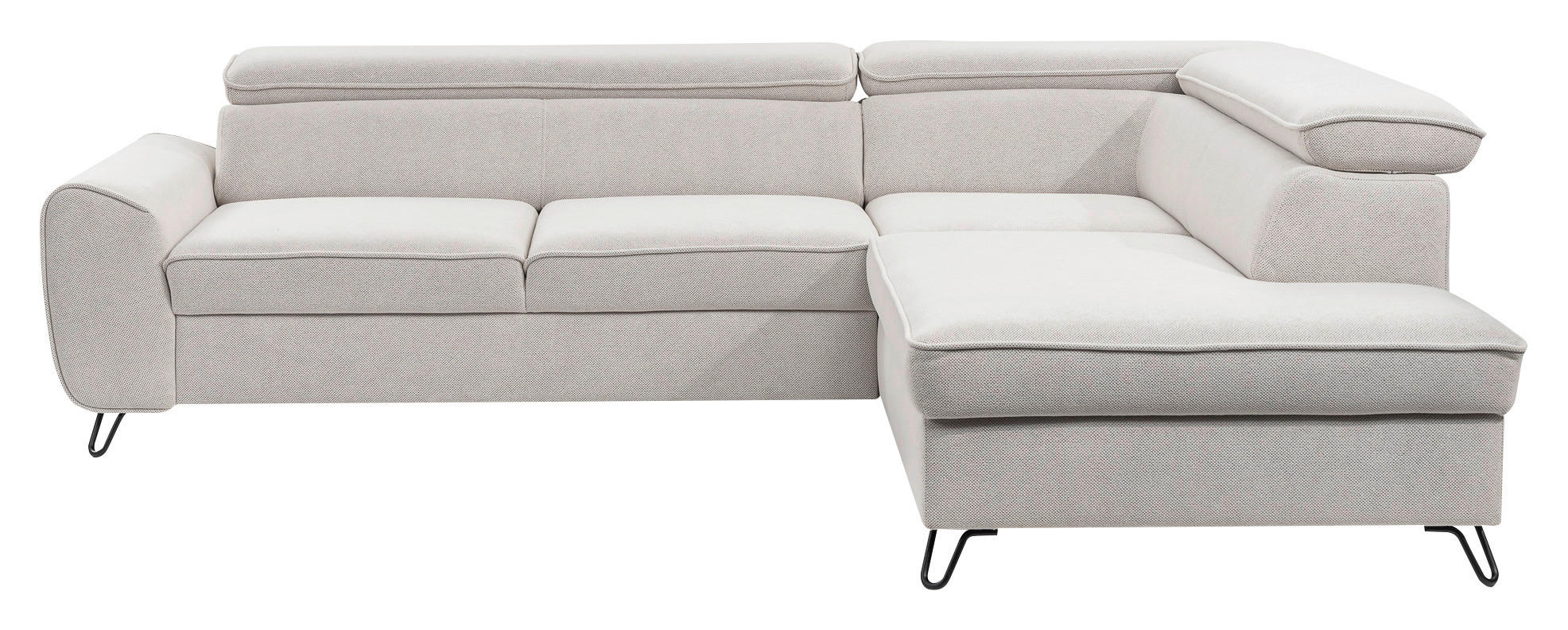 ECKSOFA inkl. Funktion Weiß Flachgewebe Bettkasten, Schlaffunktion, Rücken echt, Kopfteilverstellung, Kopfstütze  - Schwarz/Weiß, Design, Textil/Metall (250/200cm) - Stylife