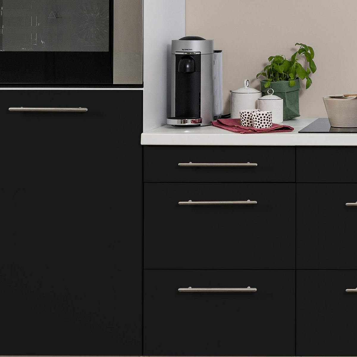 KÜCHENBLOCK 280 cm   in Schwarz, Weiß  - Edelstahlfarben/Schwarz, KONVENTIONELL, Holzwerkstoff/Metall (280cm) - Respekta