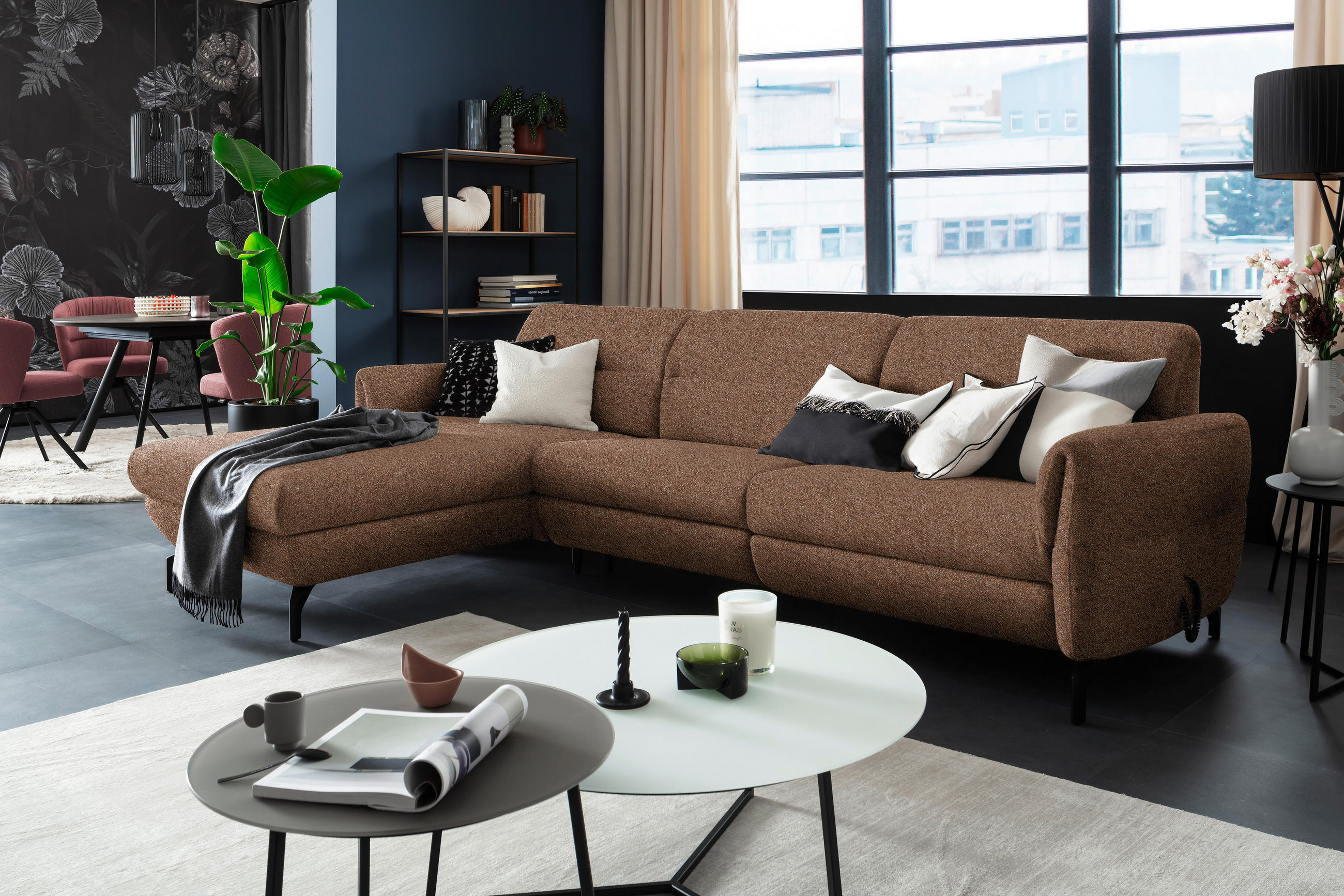 ECKSOFA Kupferfarben Chenille  - Schwarz/Kupferfarben, Design, Textil/Metall (187/299cm) - Schöner Wohnen