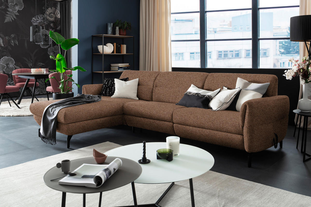 ECKSOFA in Chenille Kupferfarben  187/299 cm  - Schwarz/Kupferfarben, Design, Textil/Metall (187/299cm) - Schöner Wohnen