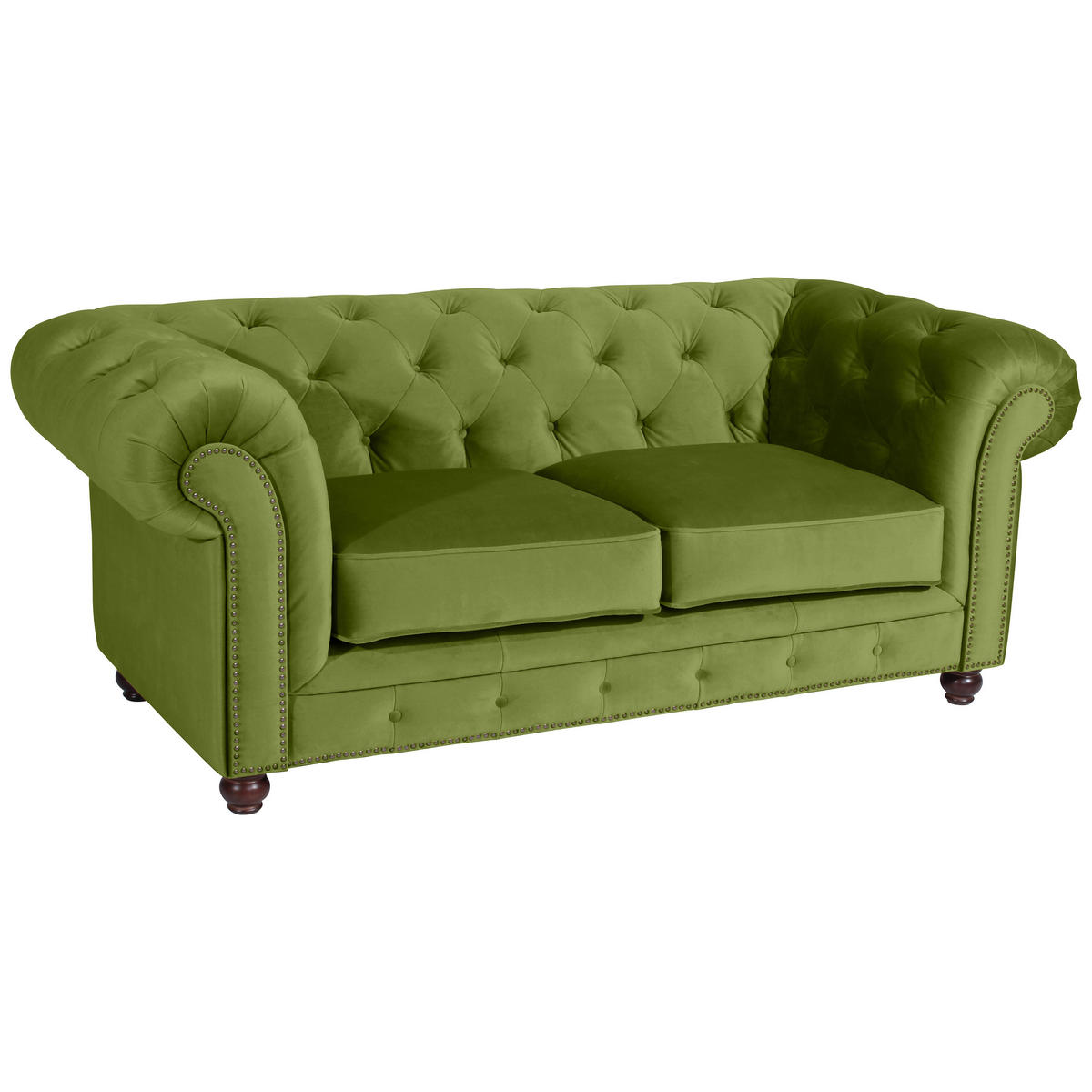 CHESTERFIELD-SOFA Orleans in Samt, Velours Olivgrün  - Nussbaumfarben/Olivgrün, Design, Holz/Textil (196/77/100cm) - Max Winzer