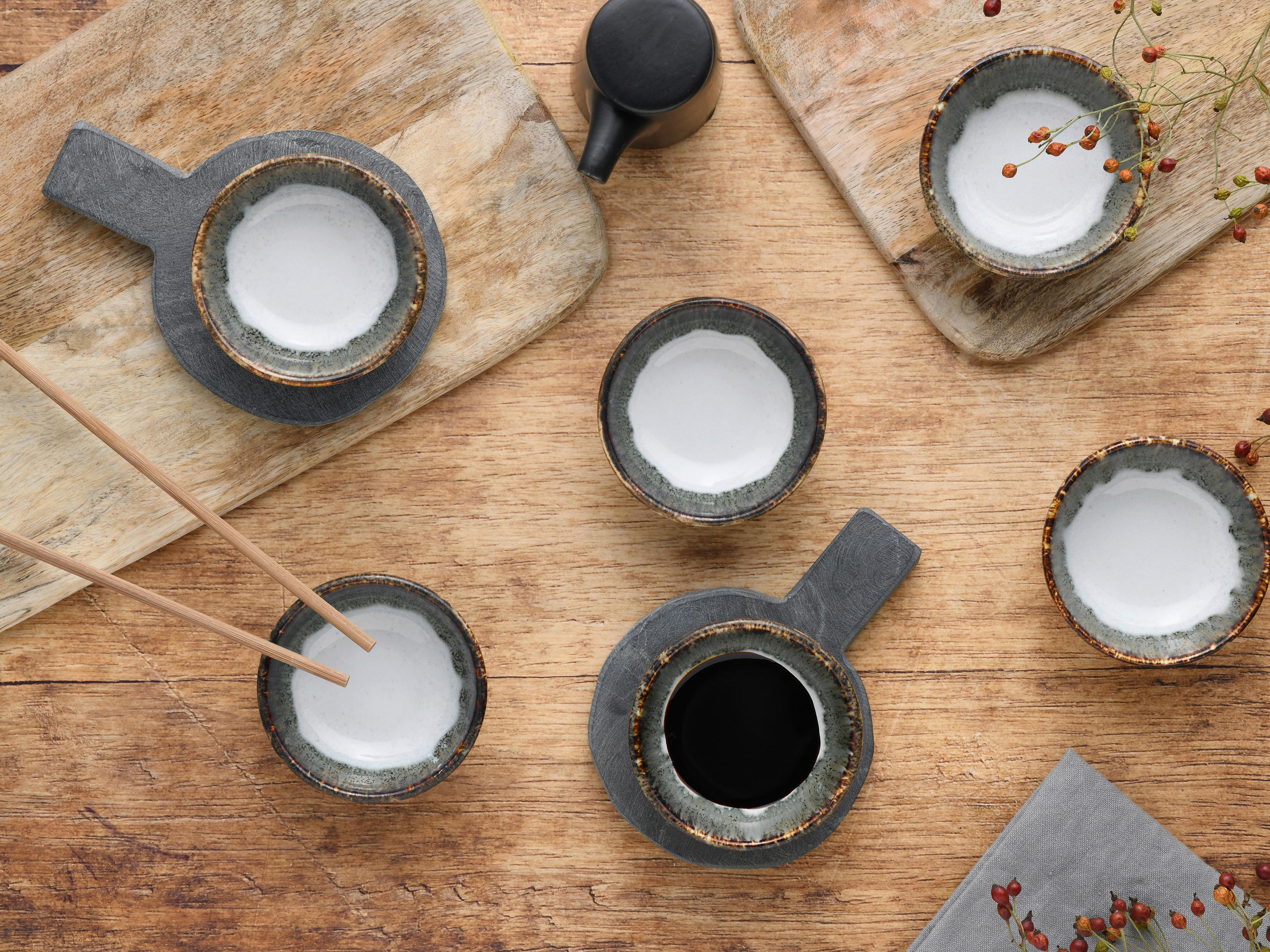 DIPSCHALENSET Keramik Steinzeug  - Blaugrau/Weiß, Design, Keramik - Creatable