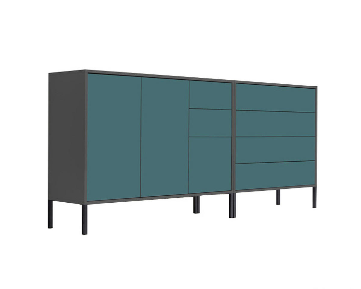 SIDEBOARD  in 184,5/86/33 cm  - Anthrazit/Petrol, MODERN, Holzwerkstoff (184,5/86/33cm) - MID.YOU