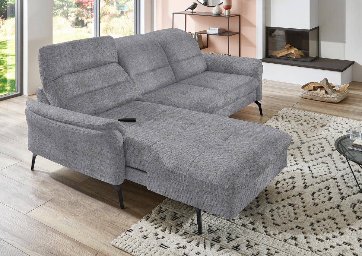 ECKSOFA in Flachgewebe Grau  - Schwarz/Grau, Konventionell, Textil/Metall (181/260cm) - Beldomo Speed