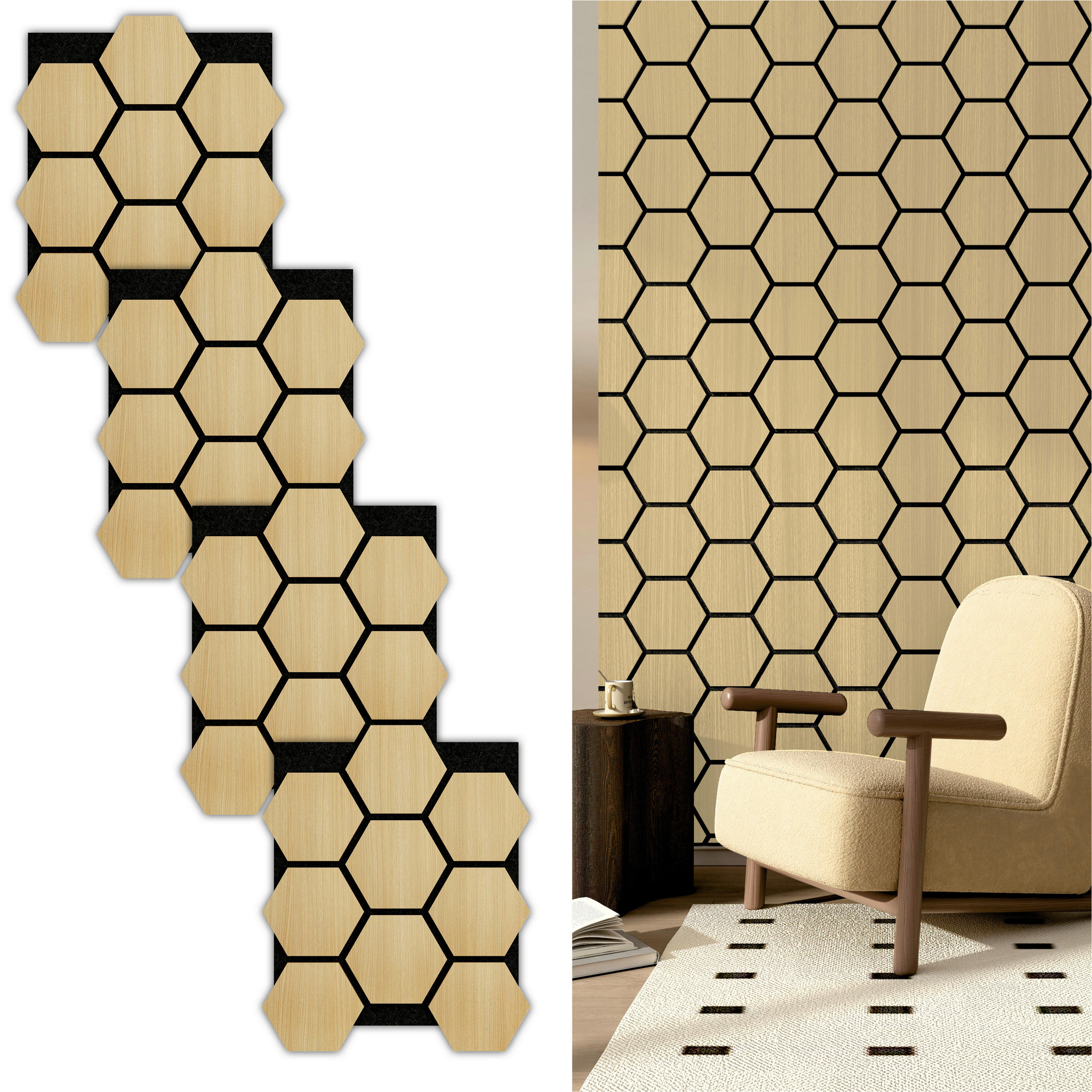 AKUSTIKPANEEL teilmassiv Sonido Hexagon  - Hellbraun/Eichefarben, KONVENTIONELL, Holzwerkstoff/Kunststoff (76/57.4/1.8cm) - Novel