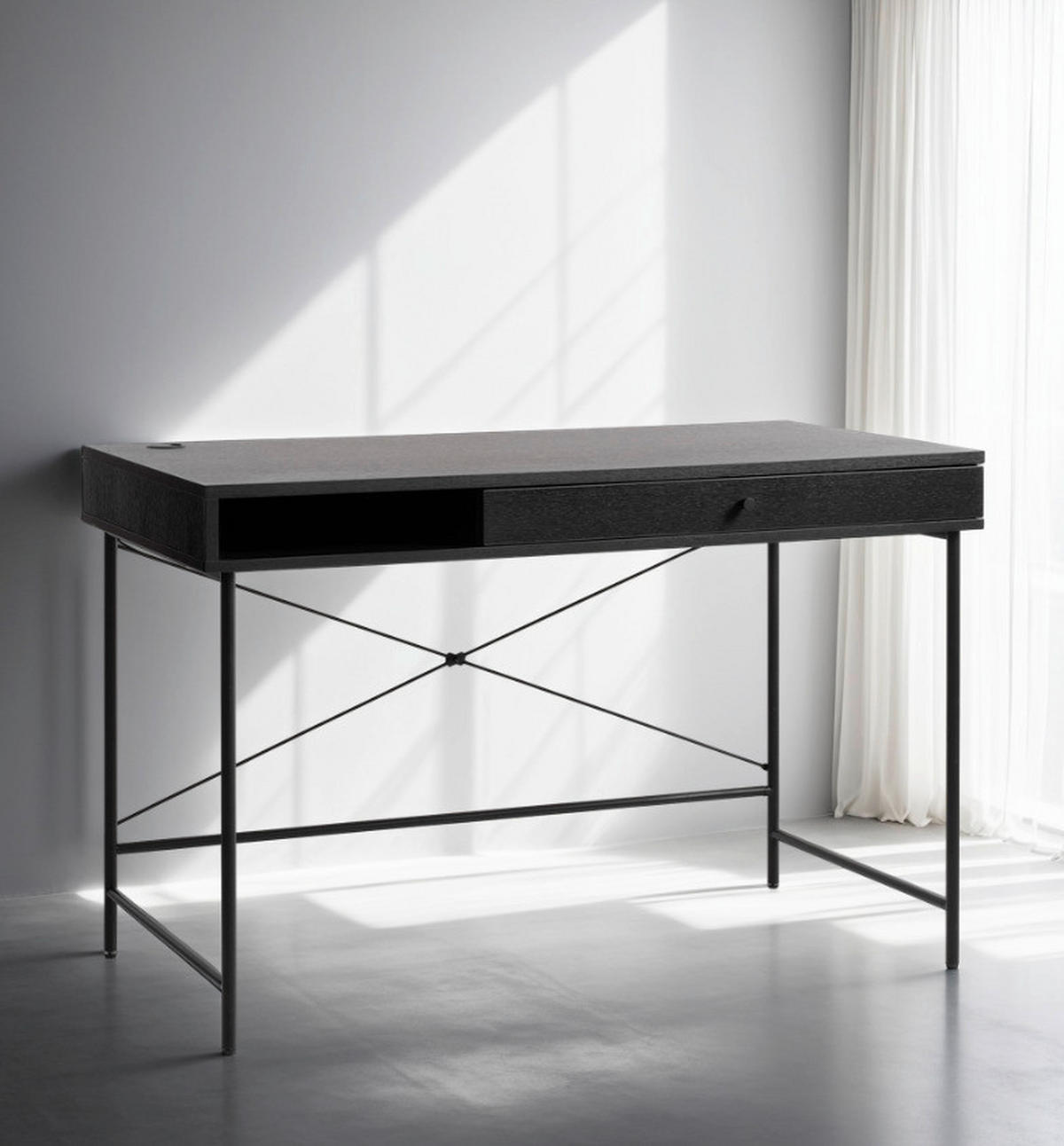 SCHREIBTISCH 120/60/76 cm  in Schwarz  - Schwarz, MODERN, Holz/Metall (120/60/76cm) - Livetastic