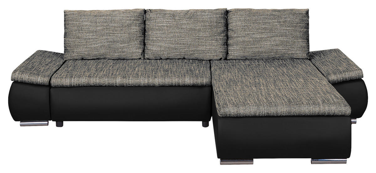 ECKSOFA in Textilgeflecht Grau, Schwarz  266/175 cm  - Chromfarben/Schwarz, Design, Textil (266/175cm) - Livetastic