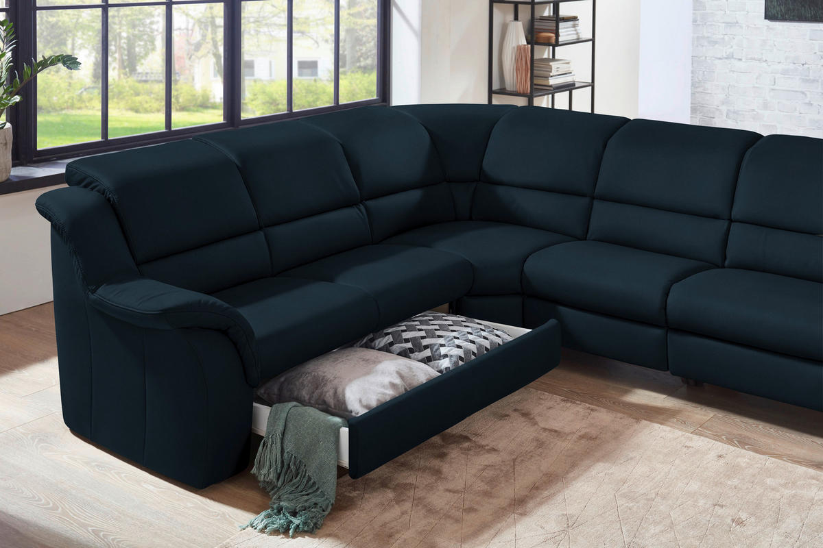 ECKSOFA  in Echtleder Dunkelblau  260/324 cm  - Schwarz/Dunkelblau, KONVENTIONELL, Leder/Kunststoff (260/324cm) - Cantus