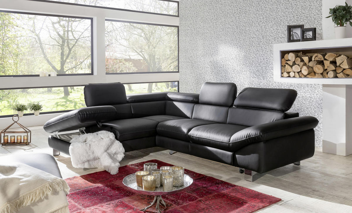 WOHNLANDSCHAFT in Lederlook Schwarz  - Chromfarben/Schwarz, MODERN, Textil/Metall (214/266cm) - MID.YOU