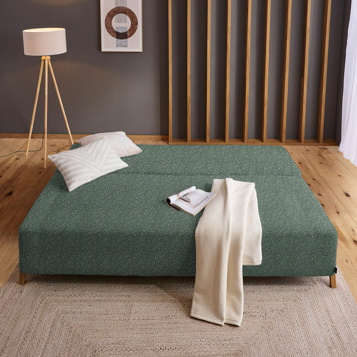 SCHLAFSOFA  mit Stoffauswahl, Liegefunktion, Schlafen auf Sitzhöhe Bouclé Grün  - Naturfarben/Grün, Design, Holz/Textil (211/88/102cm) - Niels Andersson