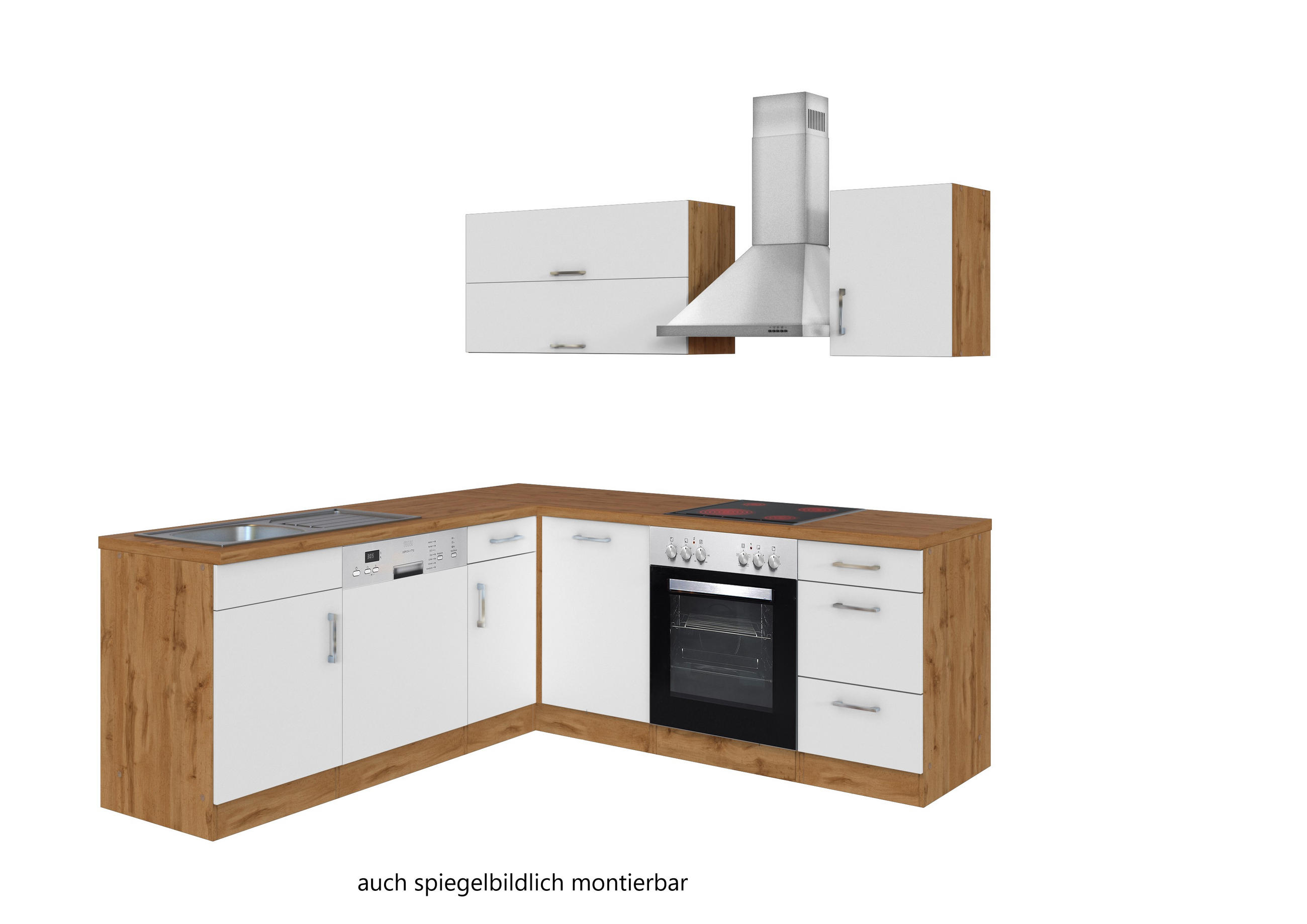 ECKKÜCHE 210/210 cm in Weiß - Eichefarben/Alufarben, MODERN, Metall (210/210cm) - Held