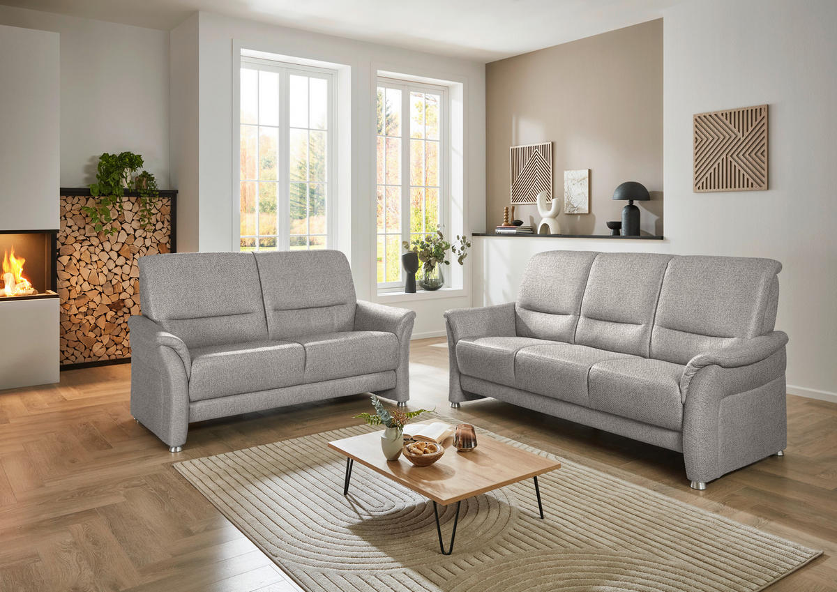 2,5-SITZER Flachgewebe Graubraun  - Graubraun/Alufarben, Konventionell, Textil/Metall (172/96/93cm) - Beldomo Premium