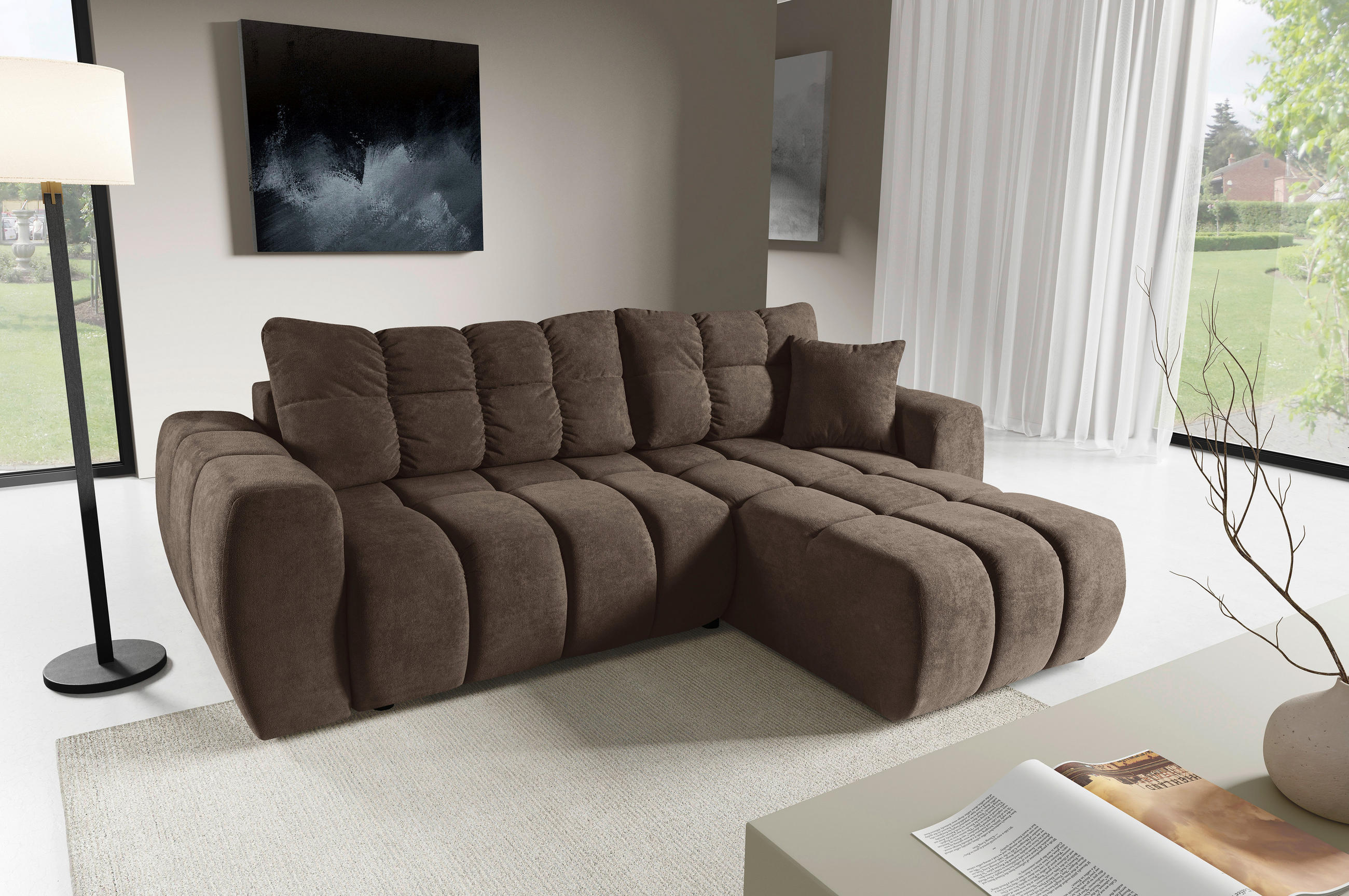 ECKSOFA FERANO Braun Velours  - Schwarz/Braun, Design, Kunststoff/Textil (253/172cm) - Livetastic