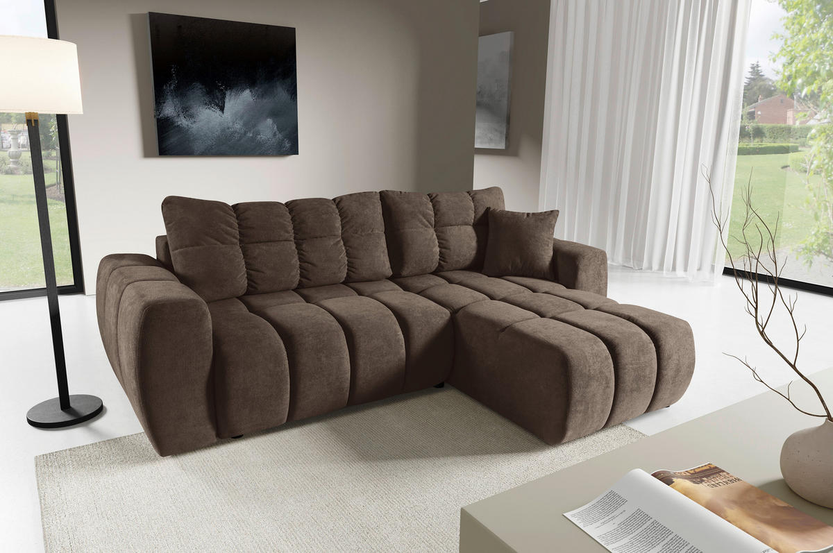ECKSOFA FERANO Braun Velours  - Schwarz/Braun, Design, Kunststoff/Textil (253/172cm) - Livetastic