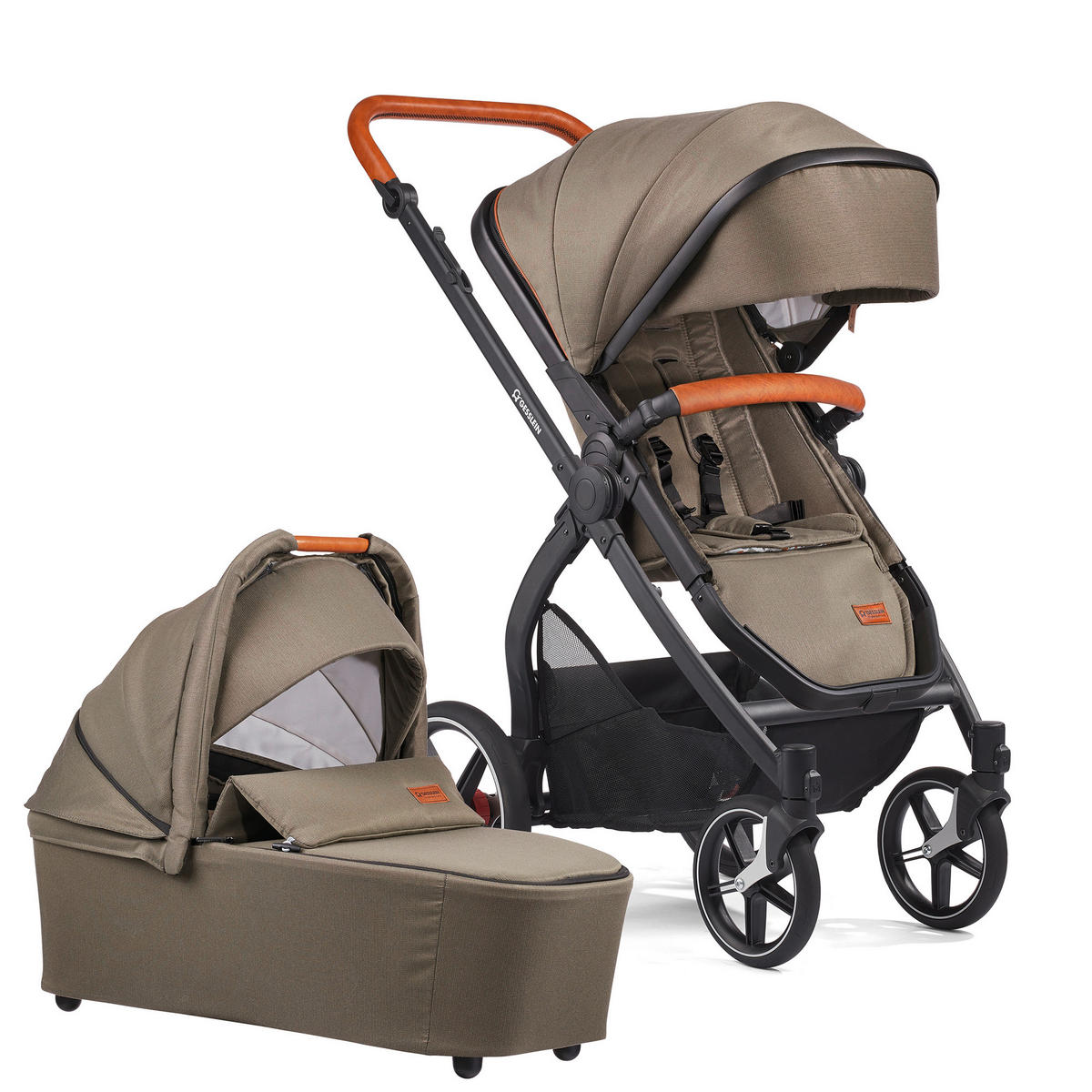 KINDERWAGENSET FX4 Life  - Cognac/Schwarz, Basics, Textil/Metall (57/129/100cm) - Gesslein