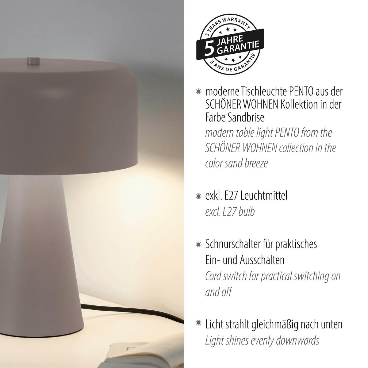 LED-TISCHLEUCHTE SW PENTO 26,5/26,5/34,5 cm   - Sandfarben/Schwarz, Design, Glas/Kunststoff (26,5/26,5/34,5cm) - Schöner Wohnen