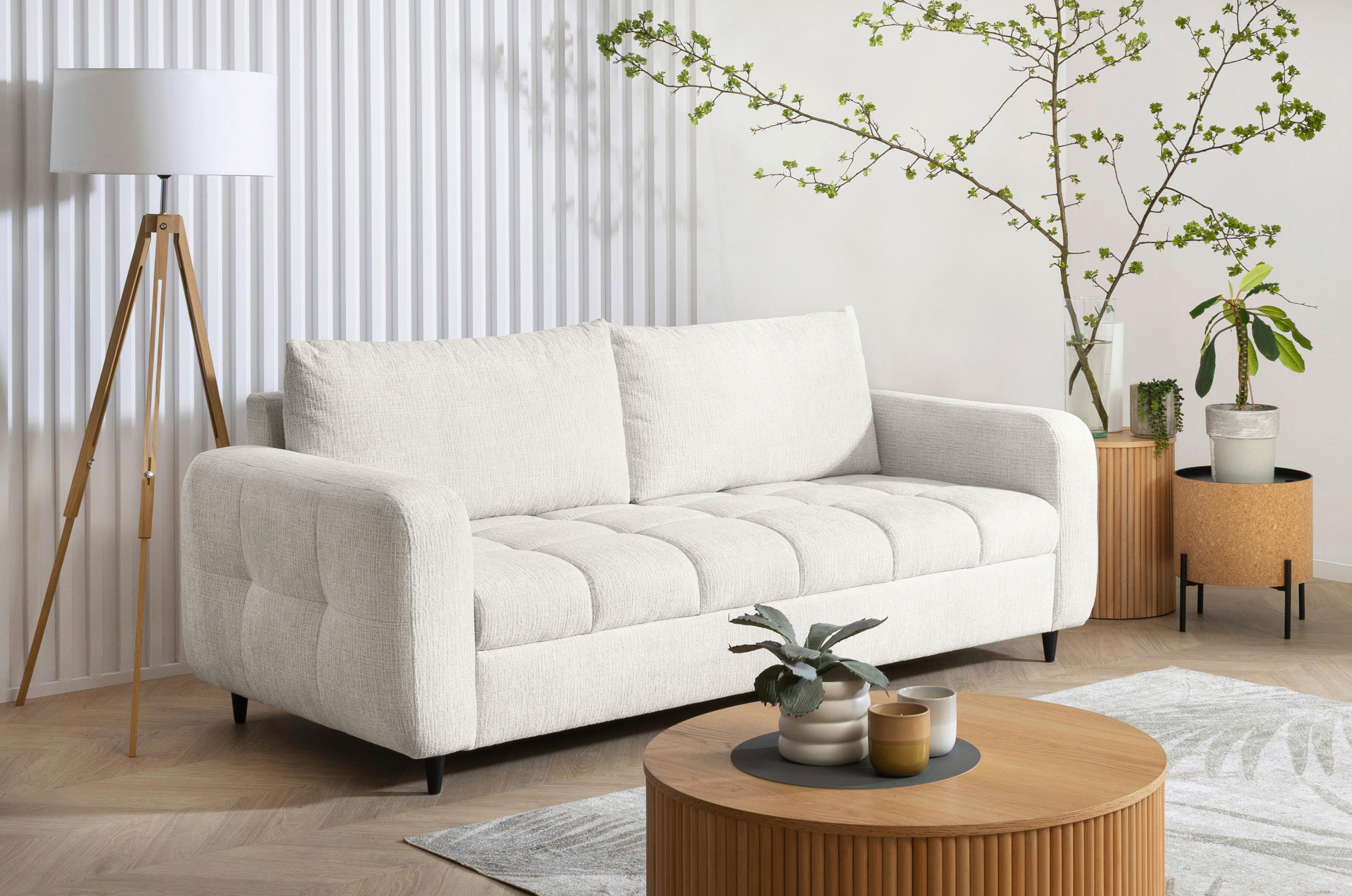 2,5-SITZER Flachgewebe Perlmutt  - Perlmutt/Schwarz, Design, Holz/Textil (209/88/101cm) - Lomoco