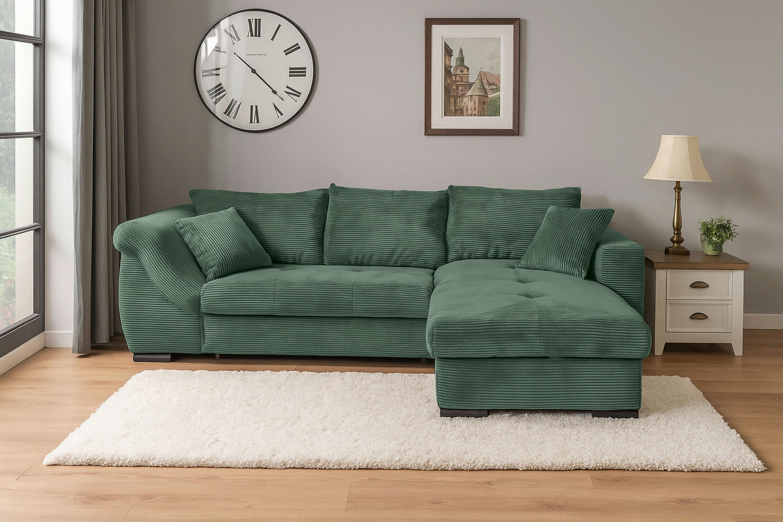 ECKSOFA in Cord Dunkelgrün  - Dunkelgrün/Schwarz, KONVENTIONELL, Textil/Metall (258/168cm) - Carryhome