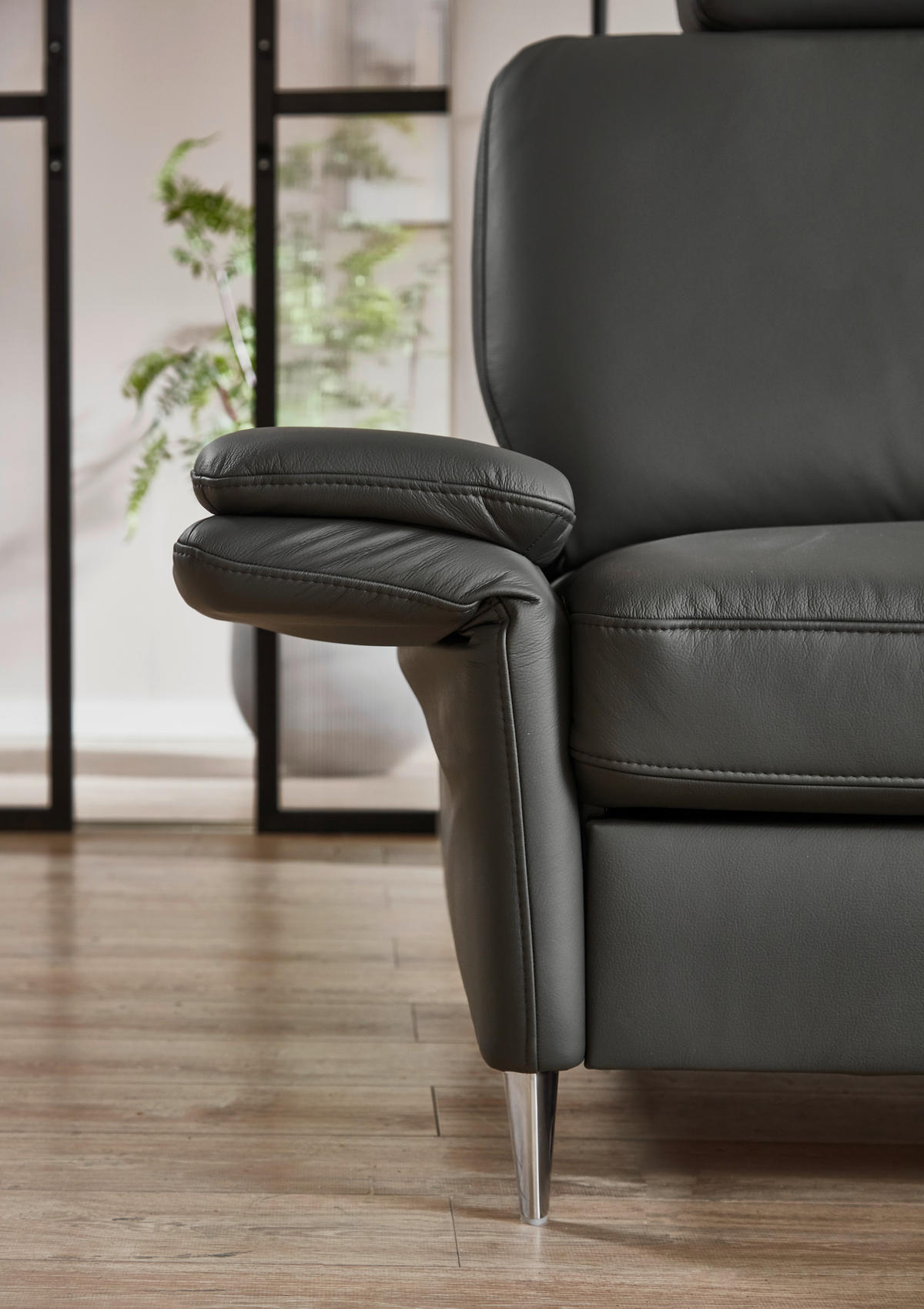 ECKSOFA Beldomo Premium in Echtleder Anthrazit  263/235 cm  - Anthrazit/Alufarben, KONVENTIONELL, Leder/Metall (263/235cm) - Beldomo Premium