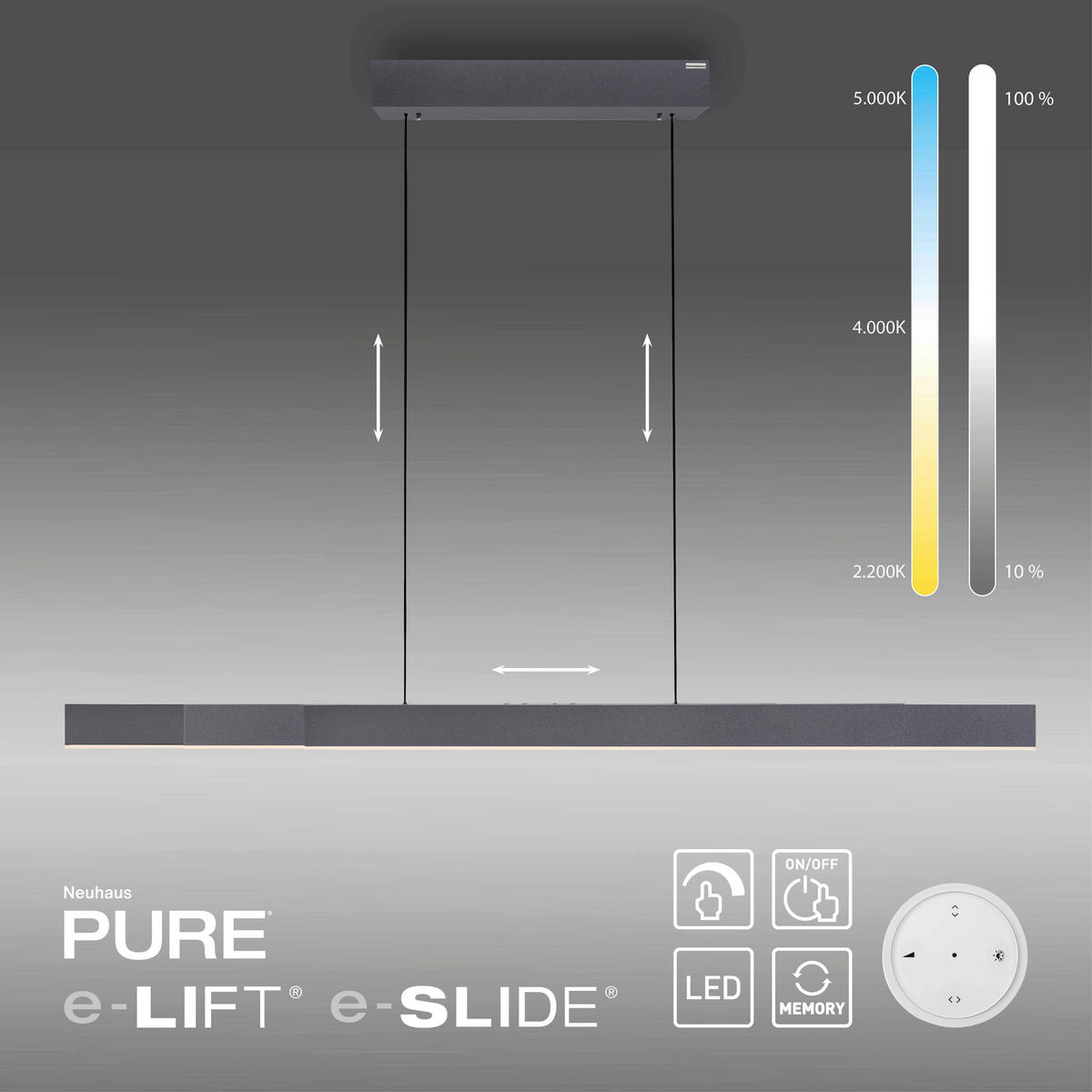 LED-HÄNGELEUCHTE Pure-Moto-Rise 200/8,2/240 cm  - Schwarz, Design, Kunststoff/Metall (200/8,2/240cm) - Neuhaus PURE