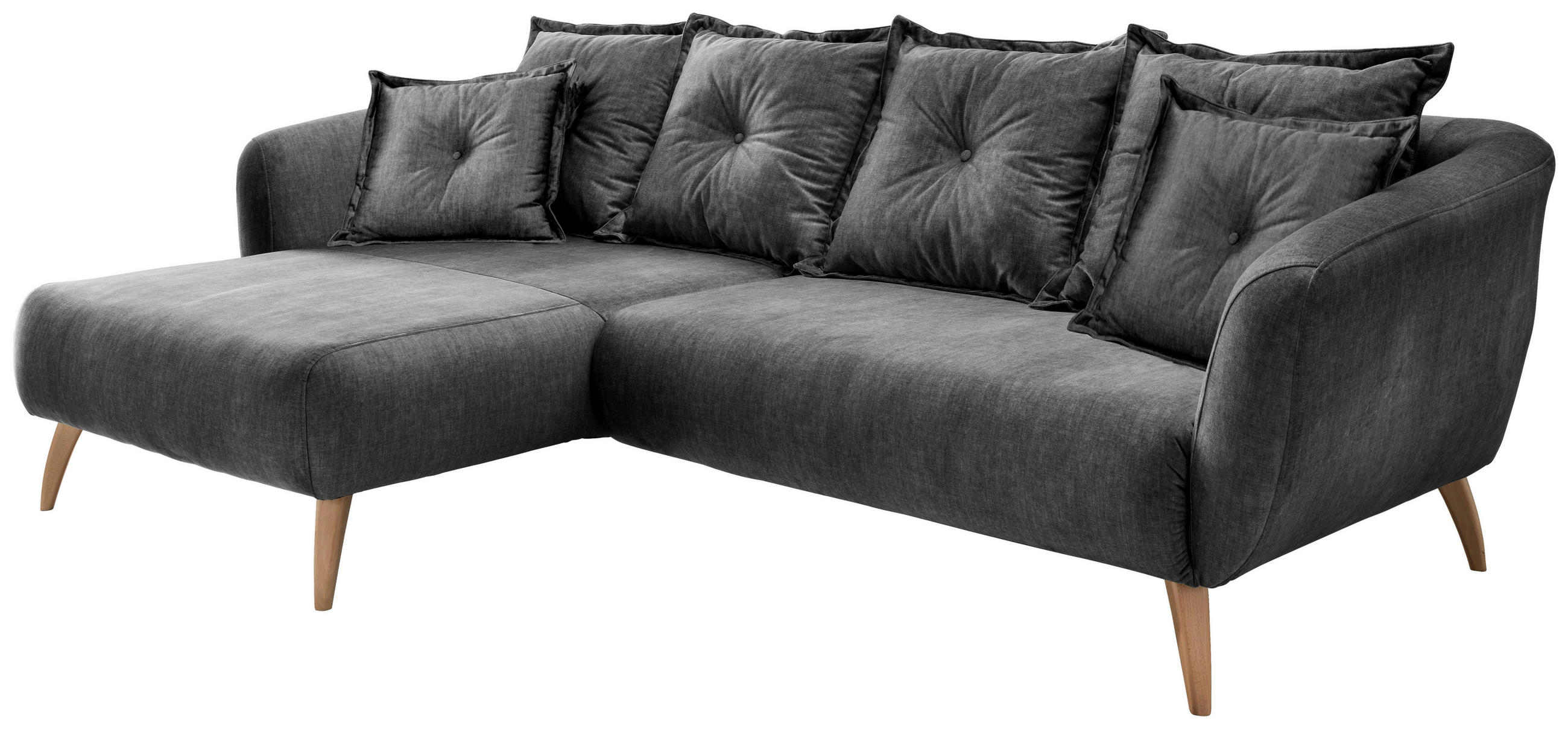 ECKSOFA in Velours Grau  - Buchefarben/Grau, Modern, Holz/Textil (162/277cm) - Livetastic