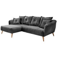 ECKSOFA in Velours Grau  - Buchefarben/Grau, Modern, Holz/Textil (162/277cm) - Livetastic