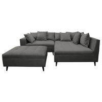 Ecksofa inkl. Hocker in Flachgewebe Grau  - Schwarz/Grau, Design, Holz/Textil (247/174cm) - MID.YOU