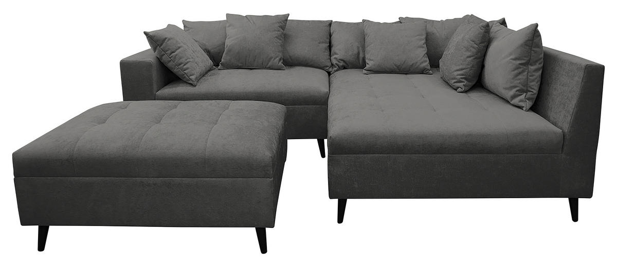 Ecksofa inkl. Hocker in Flachgewebe Grau  - Schwarz/Grau, Design, Holz/Textil (247/174cm) - MID.YOU