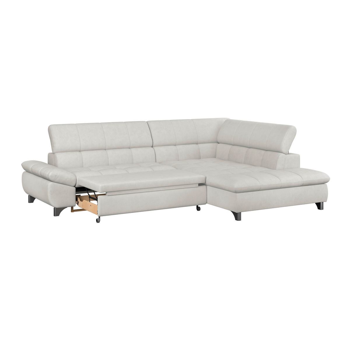 ECKSOFA Creme Chenille  - Chromfarben/Creme, KONVENTIONELL, Textil/Metall (312/234cm) - Livetastic