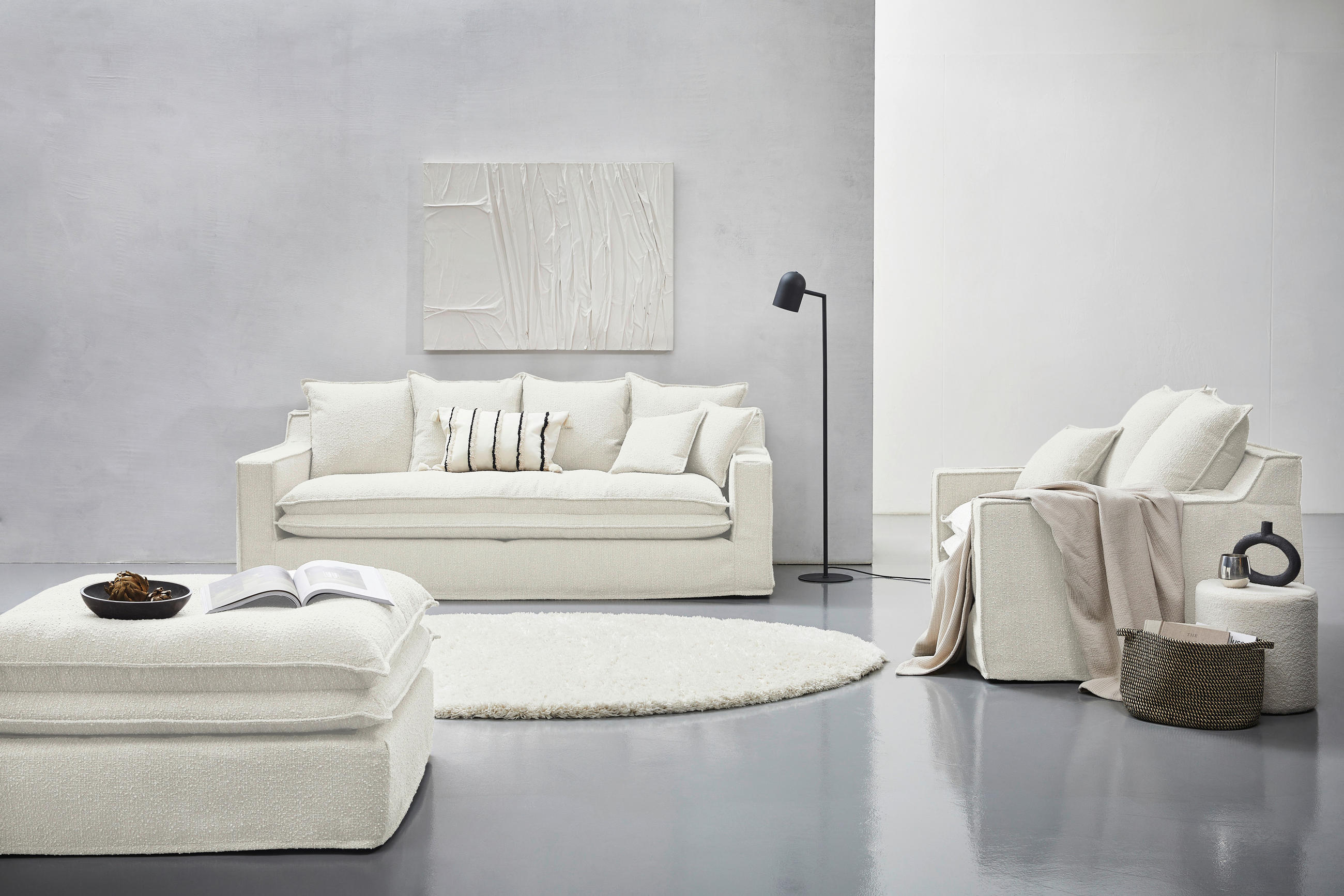 SESSEL in Flachgewebe, Bouclé Weiß - Schwarz/Weiß, Trend, Kunststoff/Textil (129/92/105cm) - Livetastic