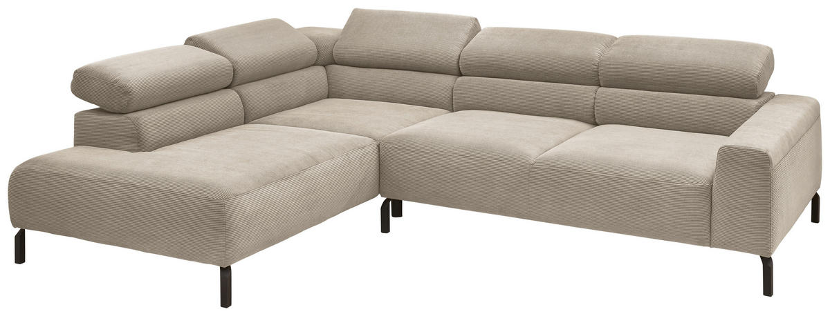 ECKSOFA inkl. Funktion Ottomane links  Sandfarben Feincord  - Sandfarben/Schwarz, Design, Textil/Metall (219/273cm) - Pure Home Lifestyle