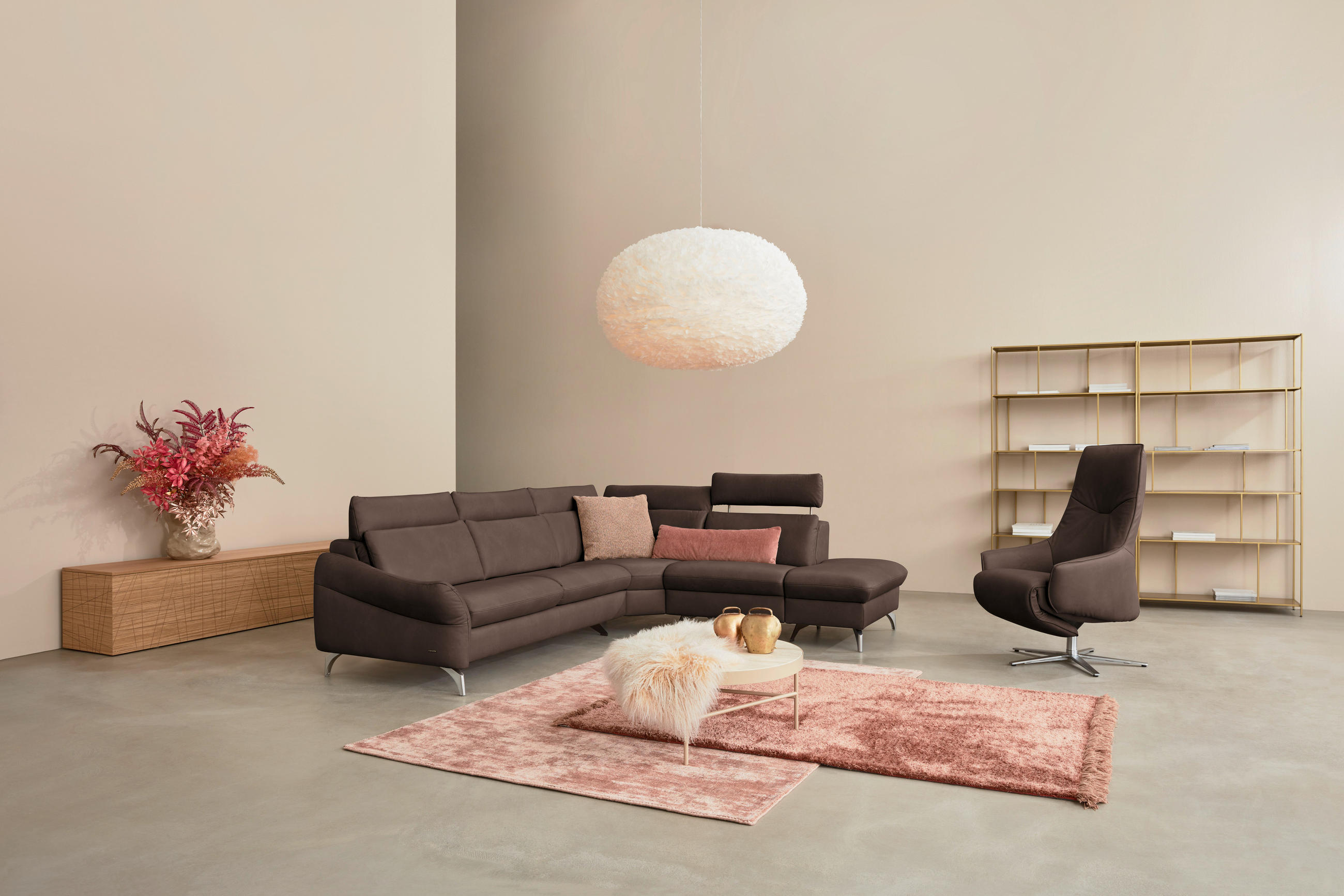 ECKSOFA in Echtleder Dunkelbraun  - Edelstahlfarben/Dunkelbraun, Konventionell, Leder/Metall (296/242cm) - Himolla Komfortklass