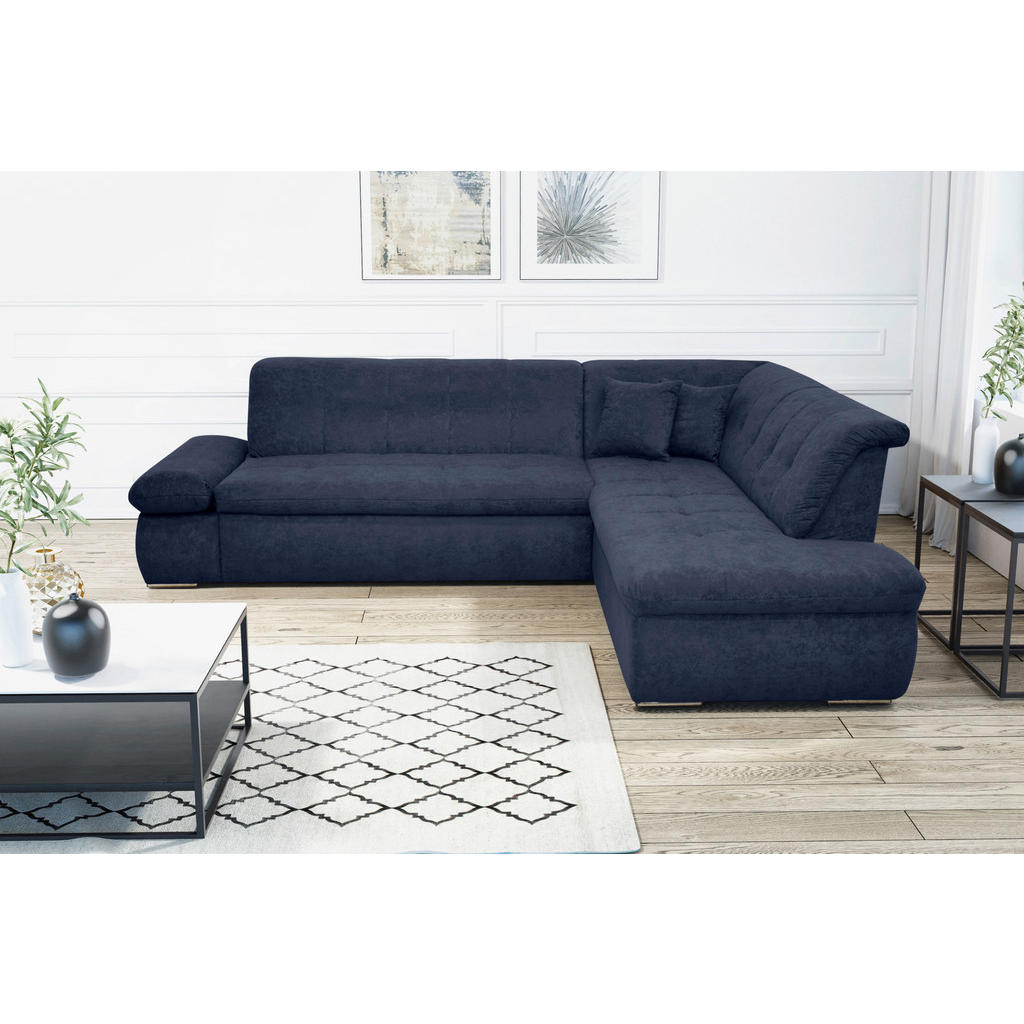 Thumbnail - Mid.you Ecksofa, Dunkelblau, Textil, Uni, 3-Sitzer, L-Form, 273x216 cm, Made in Europe, FSC Mix, Rücken echt, Wohnzimmer...