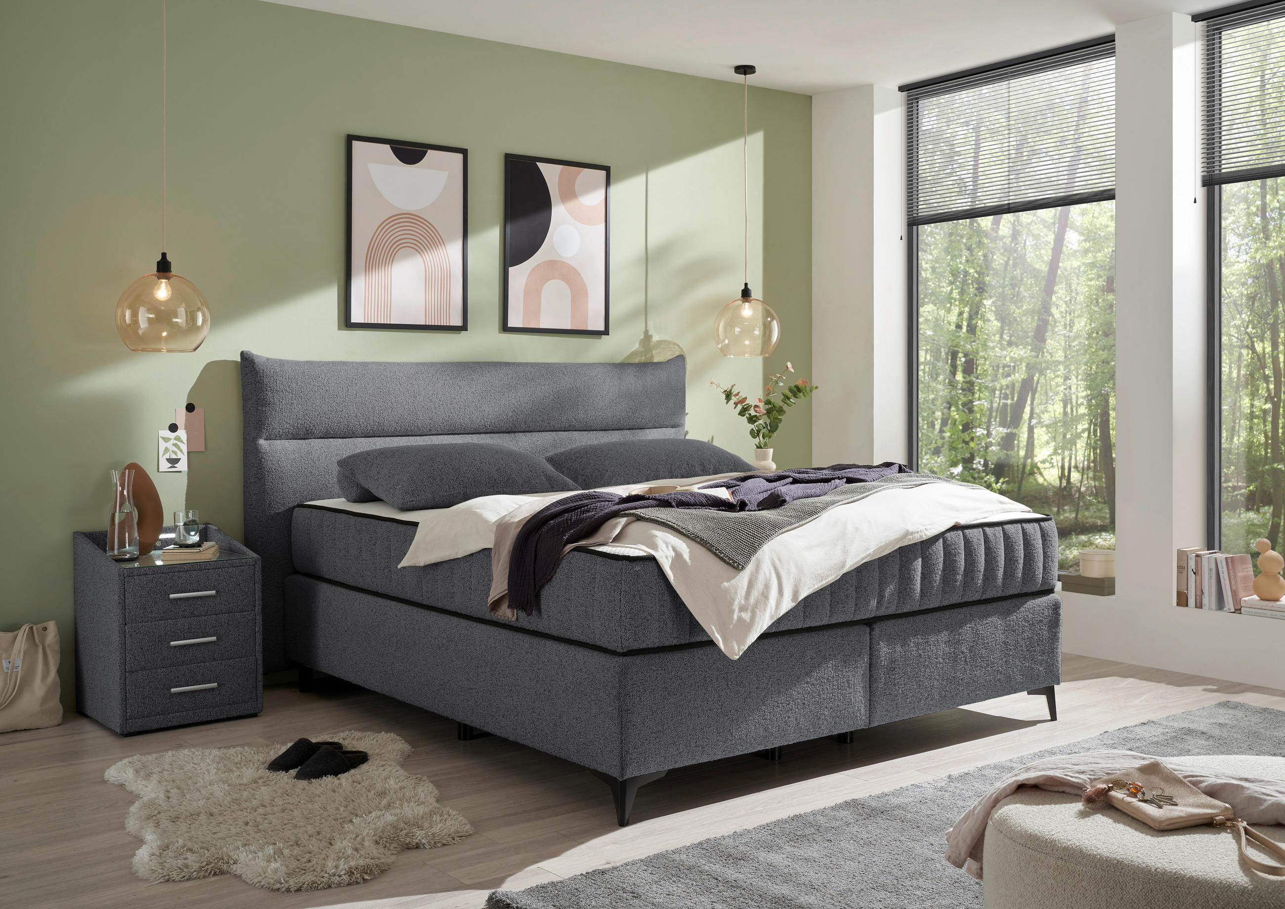BOXSPRINGBETT 180/200 cm  in Anthrazit  - Anthrazit, MODERN, Holzwerkstoff/Kunststoff (180/200cm) - MID.YOU