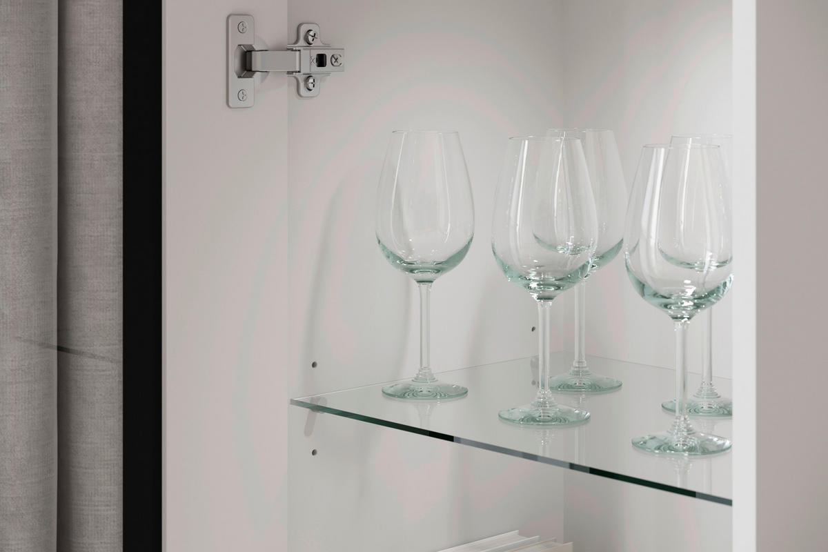 WOHNWAND 4-teilig  in Weiß, Weiß Hochglanz  262/141,9/33 cm  - Weiß Hochglanz/Schwarz, Trend, Glas/Holzwerkstoff (262/141,9/33cm) - Livetastic