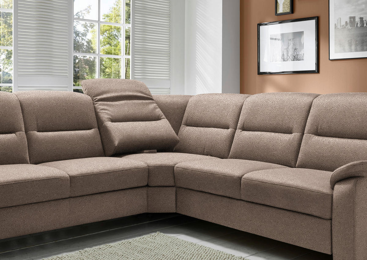 ECKSOFA in Mikrofaser Sandfarben  - Sandfarben/Schwarz, Konventionell, Holz/Textil (303/245cm) - Beldomo Comfort