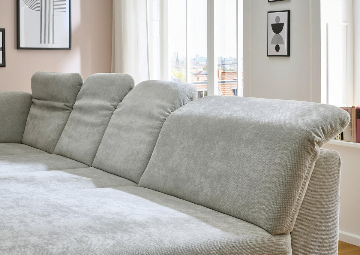 WOHNLANDSCHAFT in Chenille Silberfarben  - Silberfarben/Schwarz, Design, Textil/Metall (198/369/255cm) - Beldomo Style