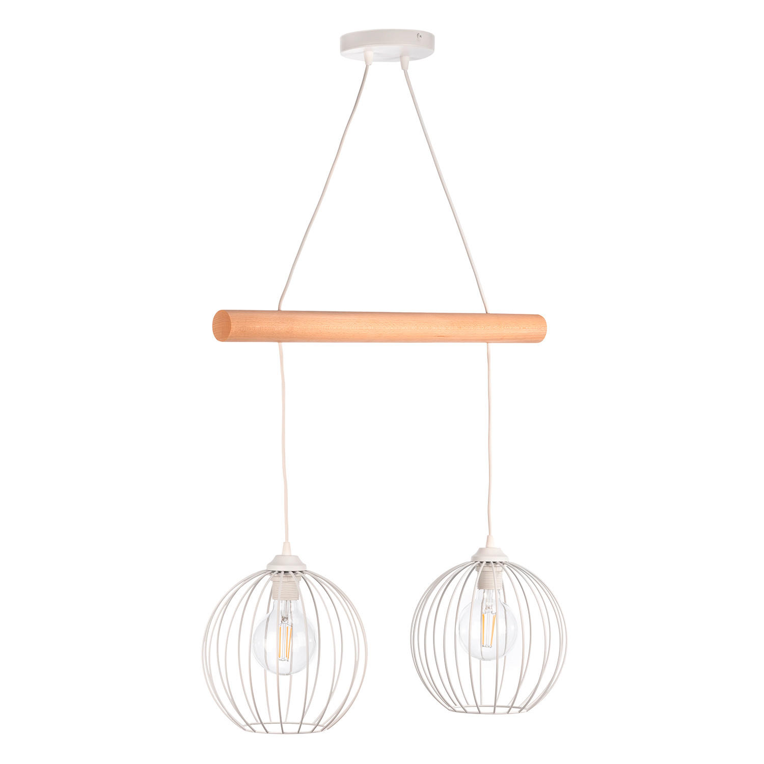 HÄNGELEUCHTE 5101 MERCURE 60/24/90 cm   - Hellbraun/Weiß Hochglanz, Basics, Holz/Metall (60/24/90cm)