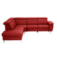 ECKSOFA in Echtleder Rot  239/271 cm  - Rot/Alufarben, Design, Leder/Metall (239/271cm) - Cantus