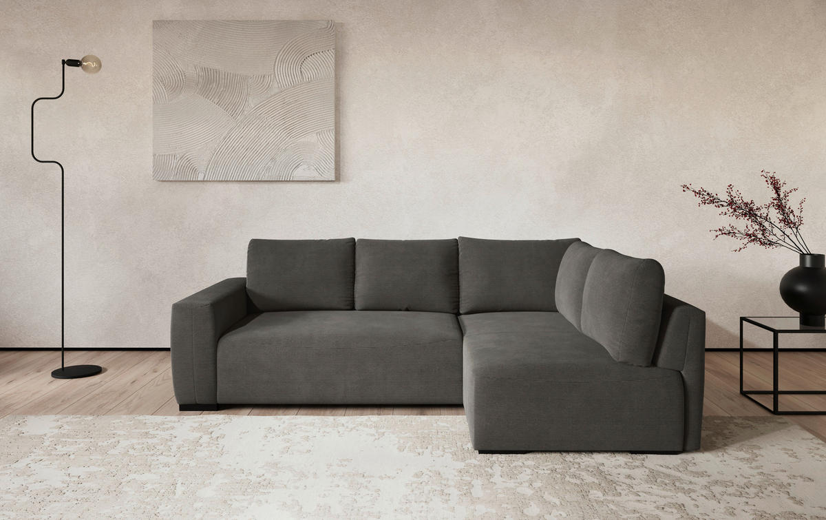 ECKSOFA  in Cord Anthrazit  - Anthrazit/Schwarz, Trend, Kunststoff/Textil (252/170cm) - MID.YOU