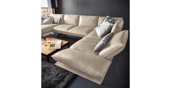 WOHNLANDSCHAFT in Echtleder Sandfarben - Sandfarben/Schwarz, Natur, Leder/Metall (155/359/217cm) - Dieter Knoll