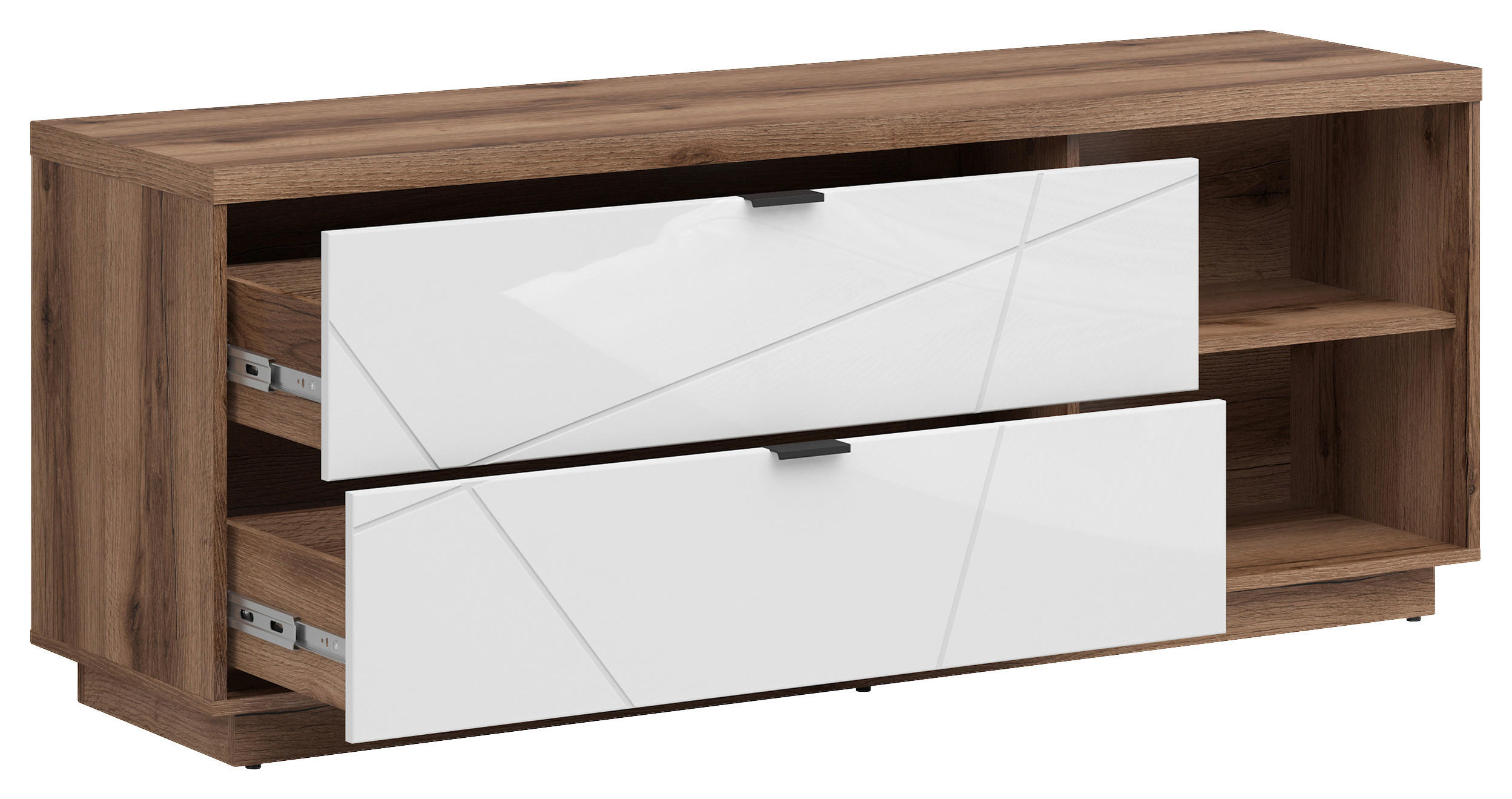 LOWBOARD in 156/61/42,5 cm - Eichefarben/Weiß Hochglanz, Design, Holzwerkstoff/Kunststoff (156/61/42,5cm)