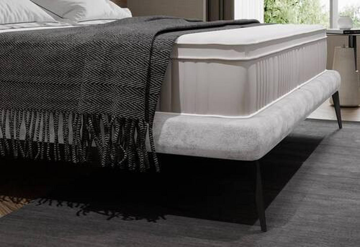 Polsterbett inkl. Matratze Matratze, gepolstertes Kopfteil, Topper Creme 180/200 cm  - Creme/Schwarz, MODERN, Textil/Metall (180/200cm) - Livetastic
