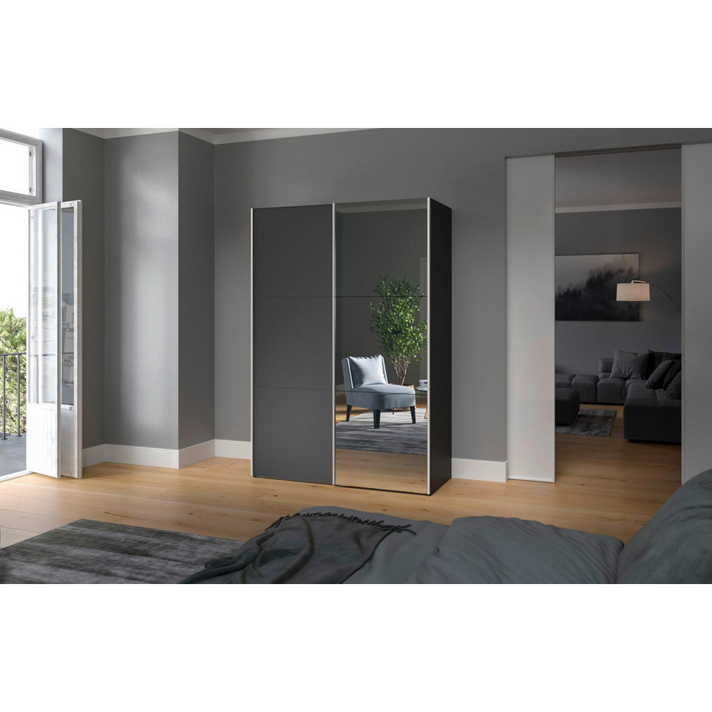 Thumbnail - Boxxx Schwebetürenschrank, Anthrazit, Schwarz, Holzwerkstoff, 2 Fächer, 152x195x65 cm, erweiterbar, Beimöbel erhältlich,...