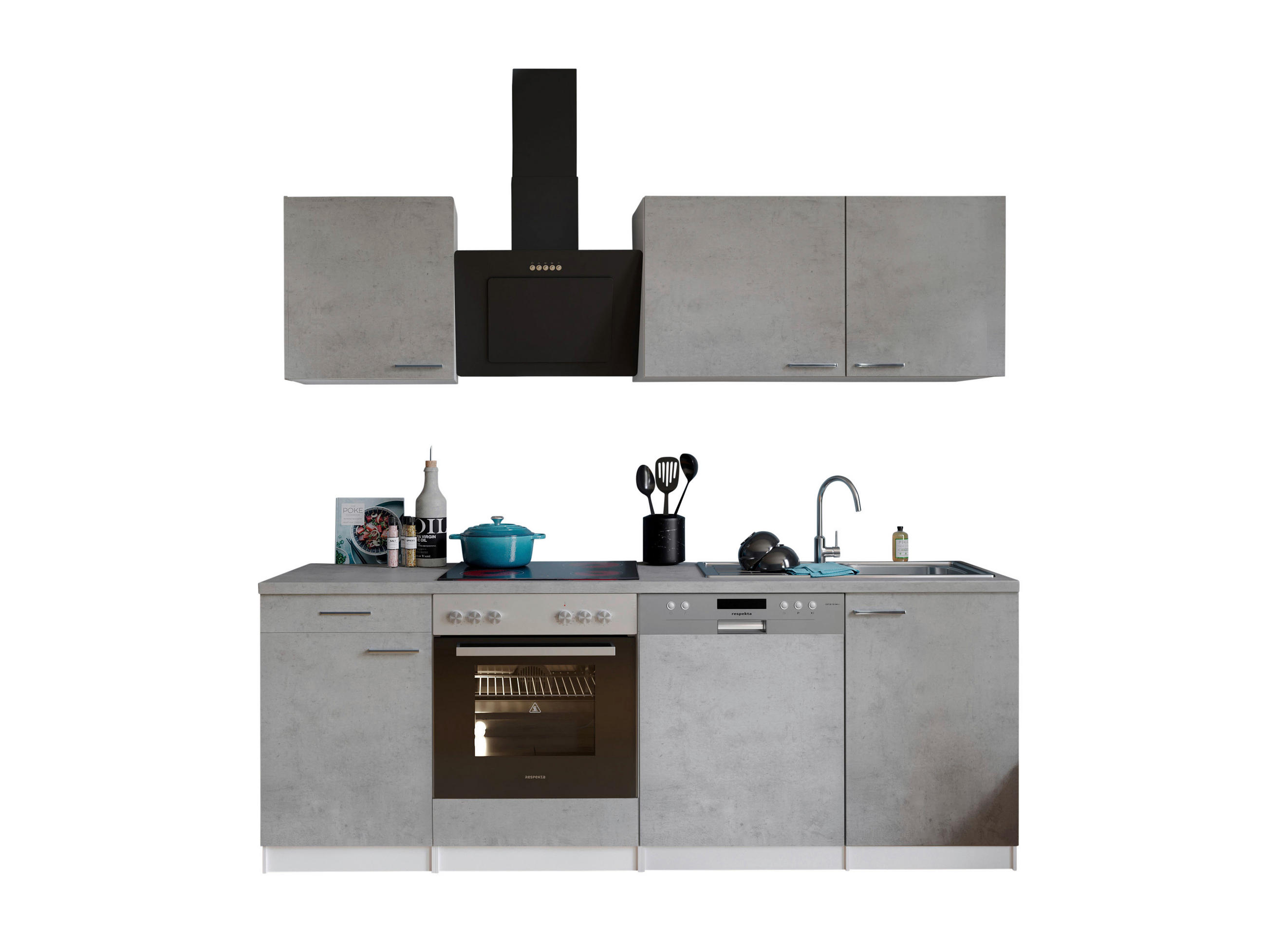KÜCHENBLOCK 220 cm in Grau, Weiß - Edelstahlfarben/Weiß, Basics, Holzwerkstoff/Metall (220cm) - Respekta